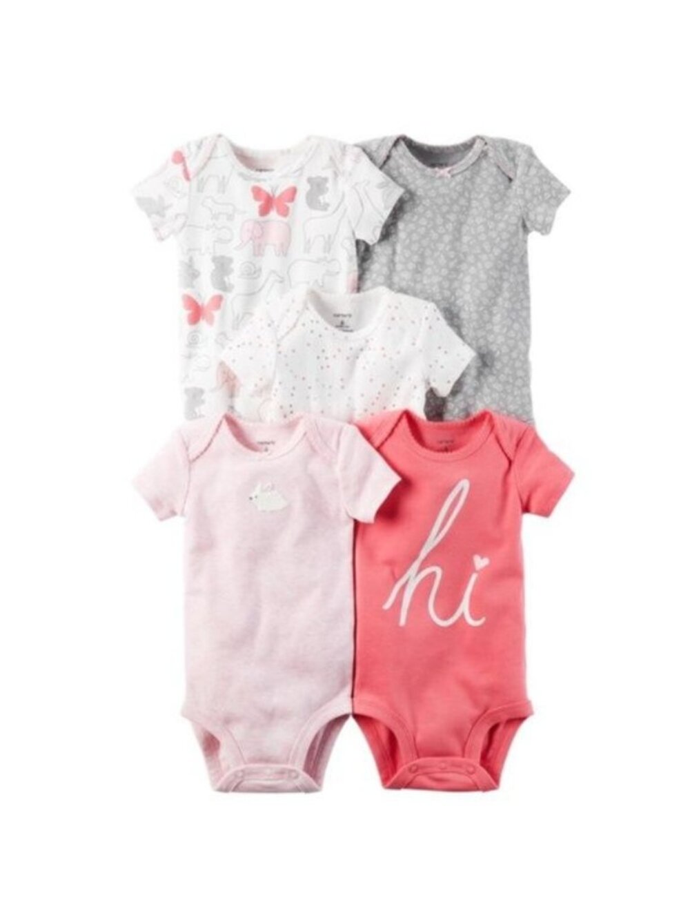 Carters Baby Girl Short-Sleeve Bodysuits 5-Pack 6M Pink & Gray